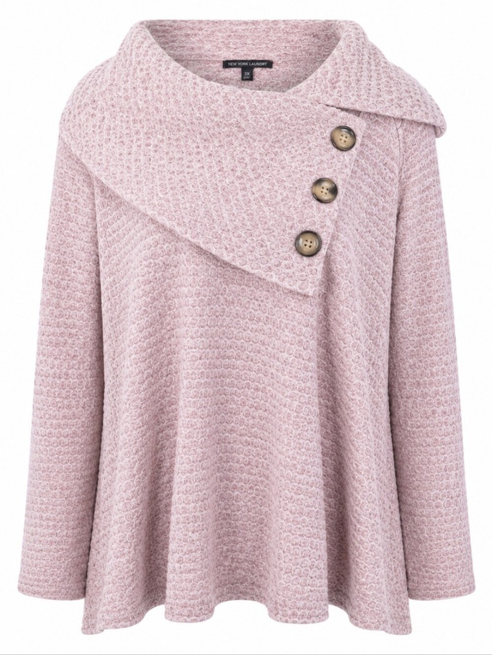 NEW‎ YORK LAUNDRY | Pink Textured Shawl Collar Button Knit Sweater Plus | 3X